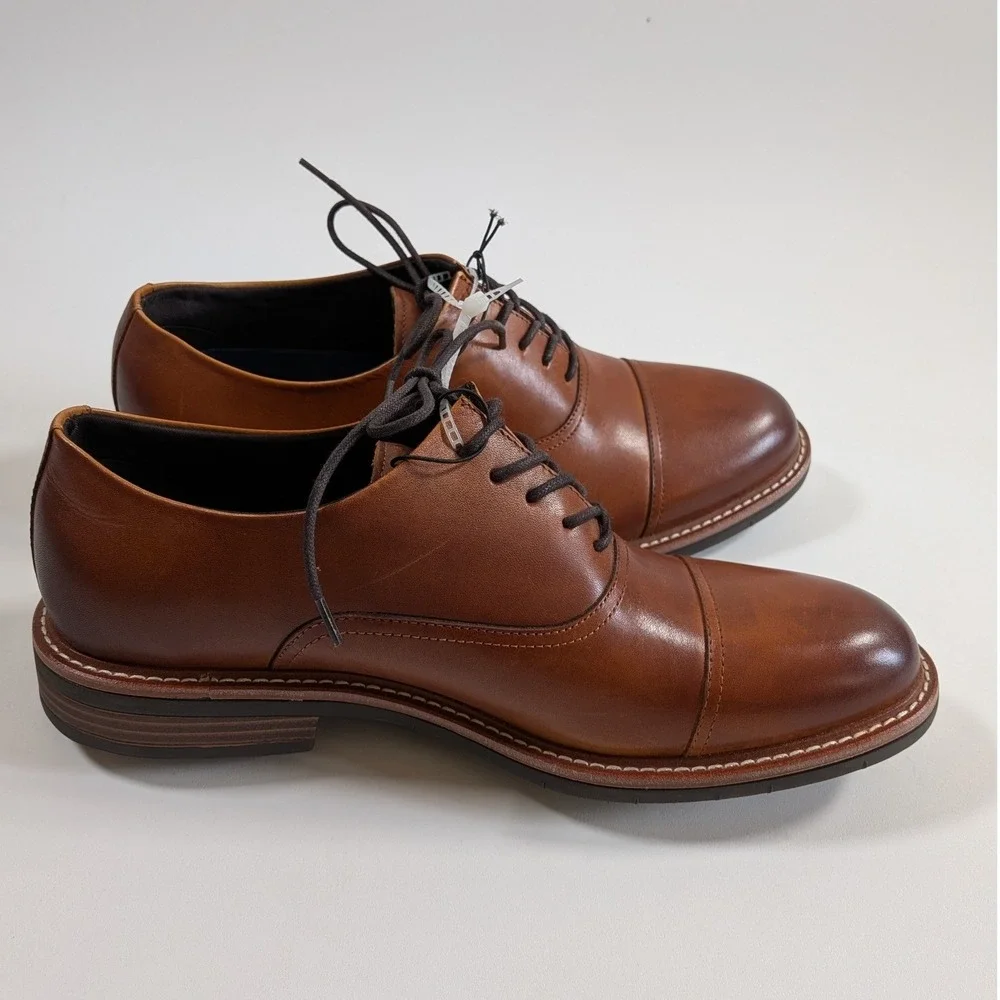 Kenneth Cole Reaction Klay Flex Lace Up Cognac Brown Leather Cap Toe Oxford 9M